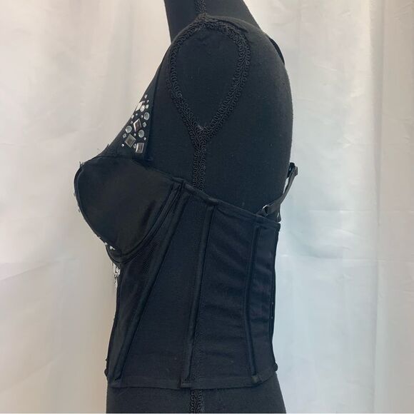 VICTORIA’S Secret black metallic silver stud rhinestone bustier corset 36C NWOT - Picture 5 of 13